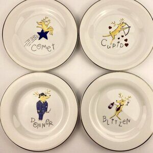 Pottery Barn Reindeer 8.5 in side/salad/dessert plates set of 4, Comet, Blitzen